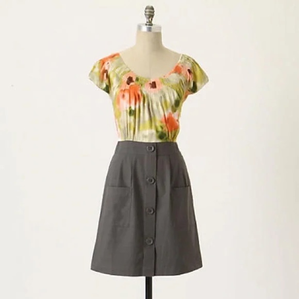 Rare size 0 Anthropologie zoya silk dress Tabitha grey skirt pockets floral top